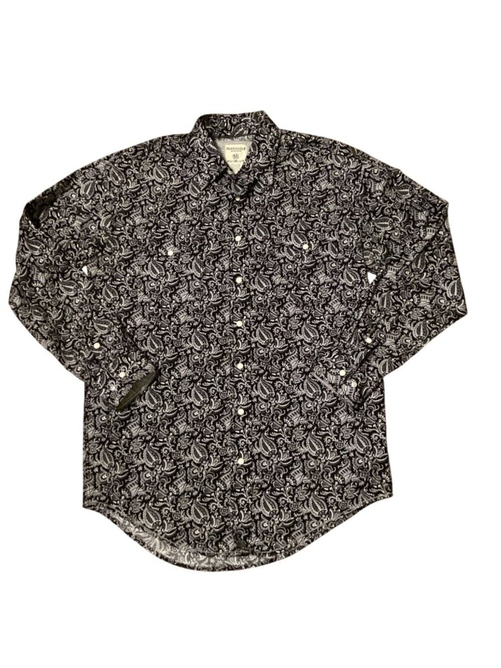 Panhandle Rough Stock Men's Cotton Long Sleeve Med Pearl Snaps Black/Wh Pre-Owne